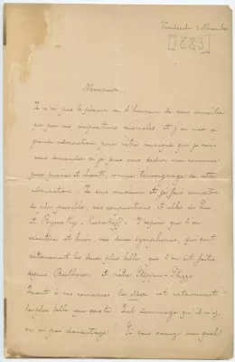 Т. Жадуль. Письмо А.П. Бородину. Льеж, 2 ноября 1883. Автограф