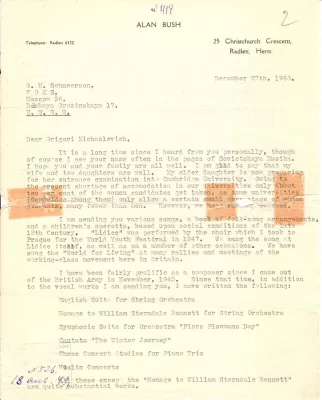 А.Д. Буш. Письмо к Г.М. Шнеерсону. Лондон, 27 декабря 1948
