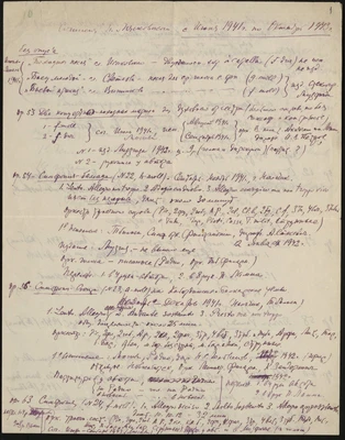 Н.Я. Мясковский. Список собственных сочинений с 1 июня 1941 по октябрь 1943. Авторская рукопись. 1943